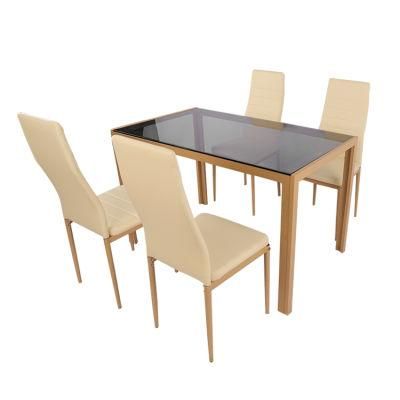 Kitchen Dining Room Furniture Modern Glass Dining Table Set with Rectangle Glass Top and Wood Printed Transfer Metal Legs