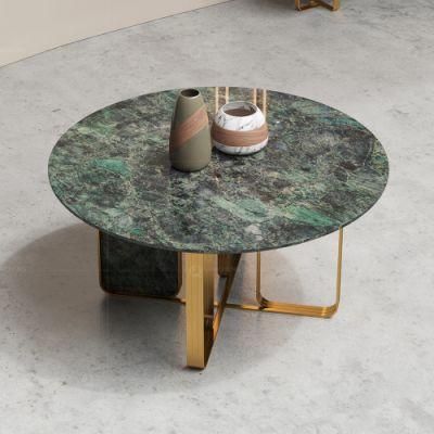 Simple Nordic Style Golden Round Sintered Stone Table for Dining Room Furniture