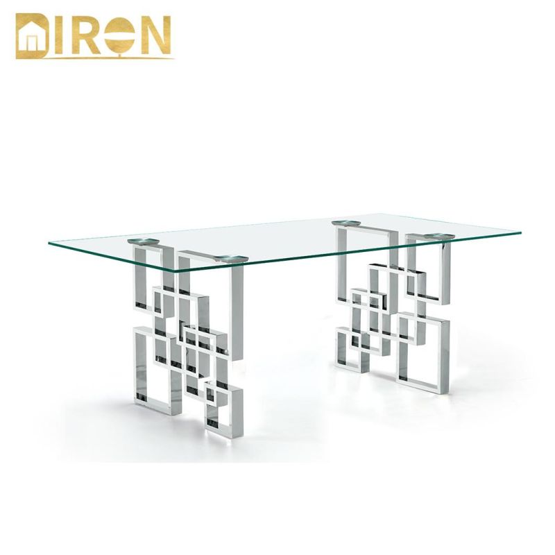 Modern Design Dining Room Furniture Stainless Steel Frame Wooden Slate Dining Table