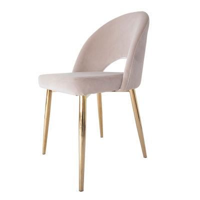 Wholesale Home Furniture Iron Legs Dining Chair Pink Velvet Fabric Chair for Dining Room