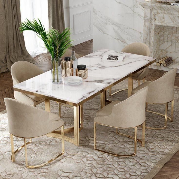 Nordic Style Rectangle Marble with Stainless Steel Leg Dining Table