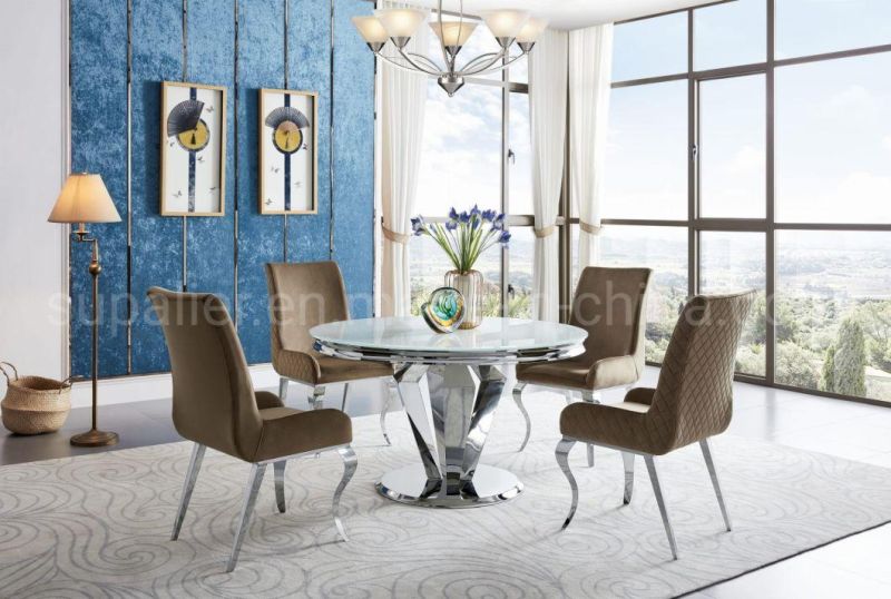 Chinese Restaurant Furniture Luxury Marble Dining Table and Chair Set