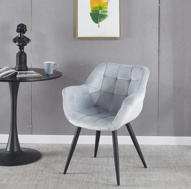 Hot Style Restaurant Furniture Modern Dark Gray Velvet Fabric Covered Upholstered Dining Chair for Dining Room