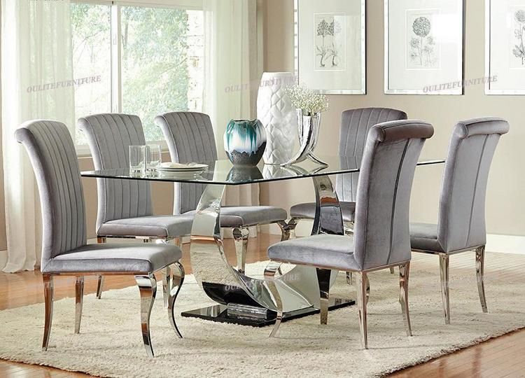 UK Style Hot Sale Stainless Steel Legs Fireproof Velvet Dining Chair