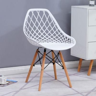 Bazhou City China Low-Cost Modern Grid Dining Chair Plastic White Newest Wooden Legs Chairs Dining Chair