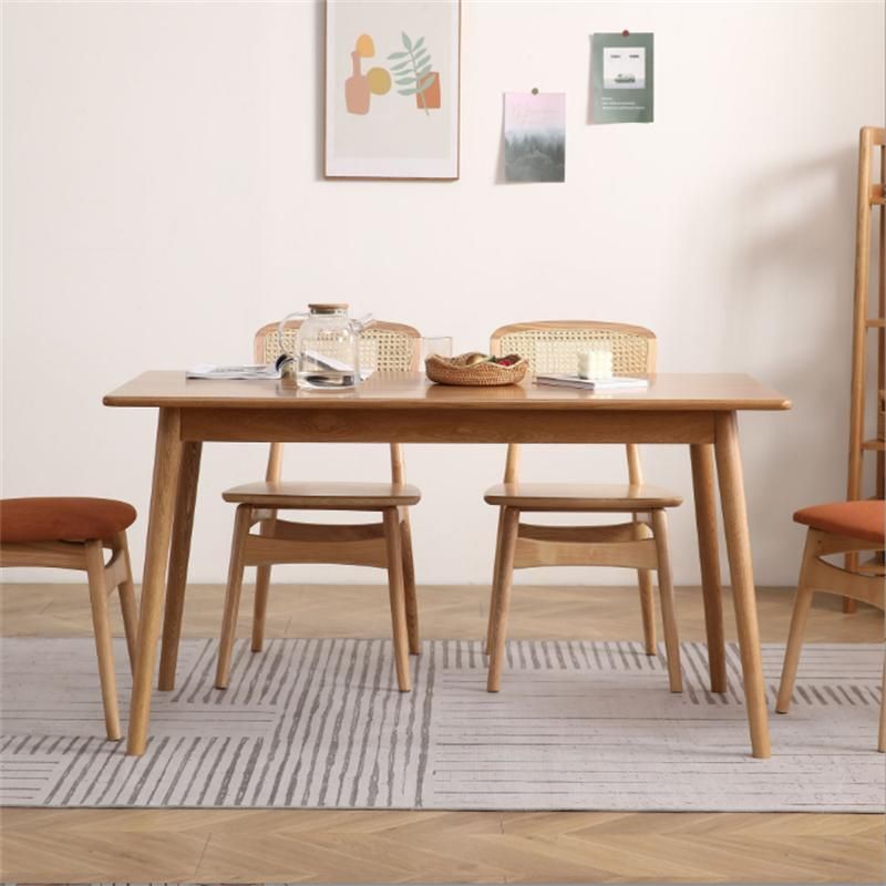 Simple Oak Dining Table and Chair Combination Nordic Log Rectangle