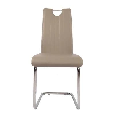 Wholesale Home Furniture Silver Chrome Iron Legs Dining Chair Khaki PU Leather Chair for Dining Room