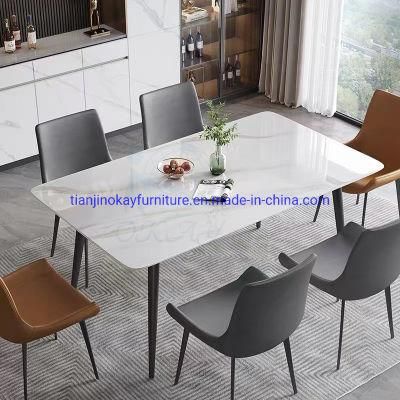 Free Sample High Quality Glass Top Banquet Dining Table and Chairs Set Modern Black 6 Seats Solid Ceramic for Dining Room Set