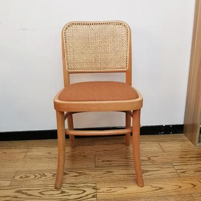 Kvj-6536 Natural Beech Wood Dining Hoffman Rattan Chair