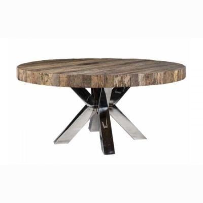 Kvj-Rr09 Stainless Base Reclaimed Wood Top Rustic Round Dining Table