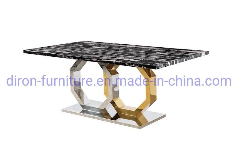 Luxury Curved Marble Top Golden Stainless Steel Dining Table