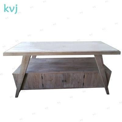 Kvj-7327 Rectangle Vintage Antique Recycled Elm Coffee Table with Drawers