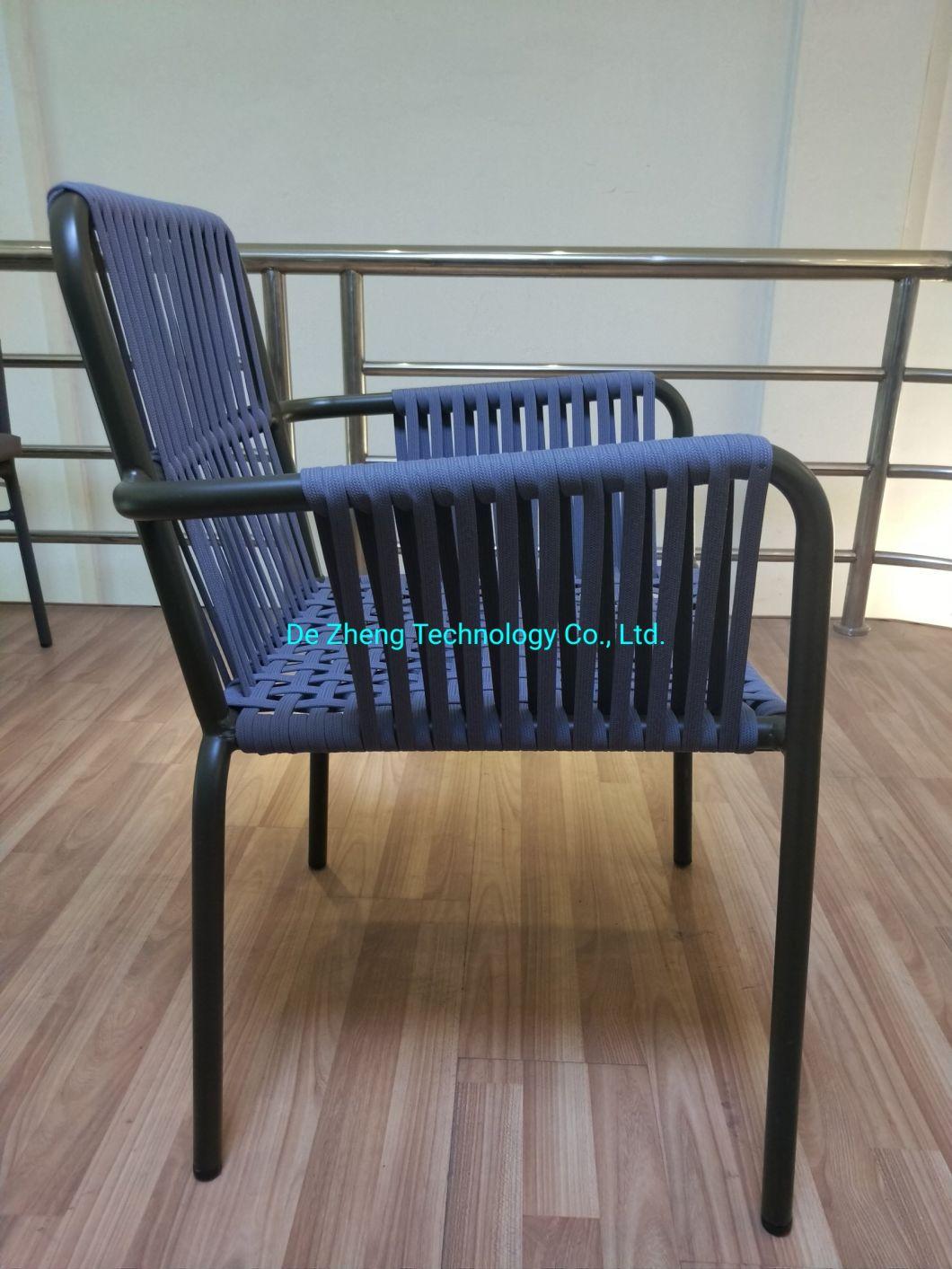 2021 New Nordic Style Luxury Garden Polyster Rope Outdoor Furniture Alum Wicker Single Rope Dining Set