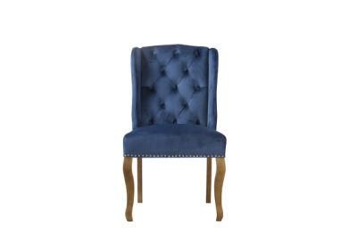 Kvj-Ec09 Modern Velvet Upholstery Cozy Blue Square Back Dining Chair