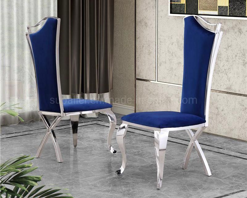 Wholesale Indian Silver Stainless Steel Frame Grey Fabric Dining Chair