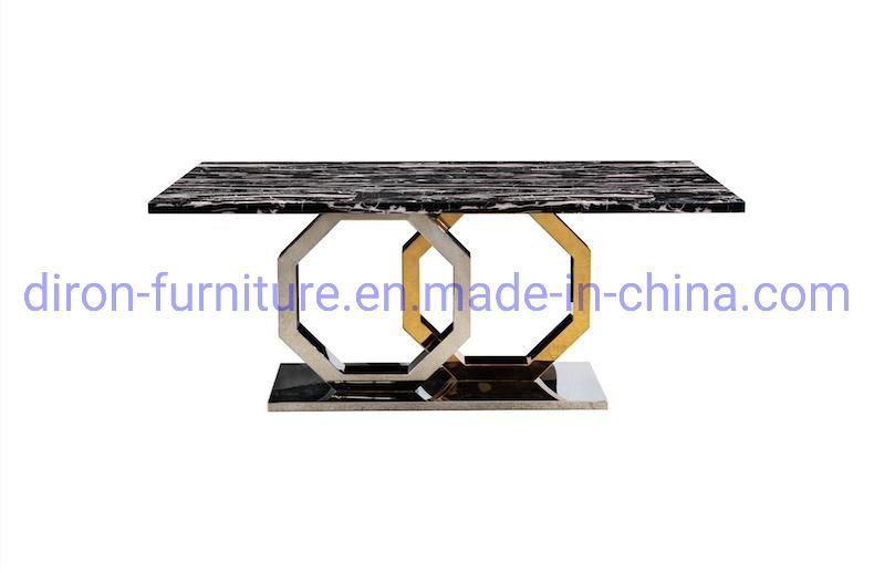 Luxury Curved Marble Top Golden Stainless Steel Restaurant Dining Table