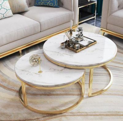 Modern Home Furniture TV Stand Coffee Table Home Living Room Furniture Modern Stainless Steel Gold Plating Legs Marble Top Coffee Table