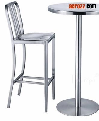 Outdoor Aluminum Metal Chrome Stool High Navy Chair Bar Stool