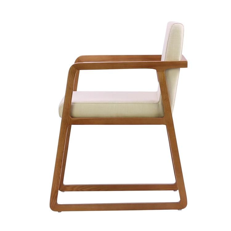 Retro Style Wooden Frame Fabric Seat Dining Chair for Restaurant Use