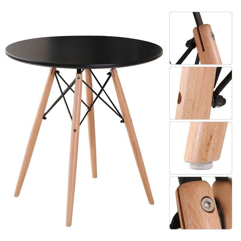 Hot Sale Dining Room Furniture Modern Cheap Black Round MDF Wooden Dining Table with Beech Leg