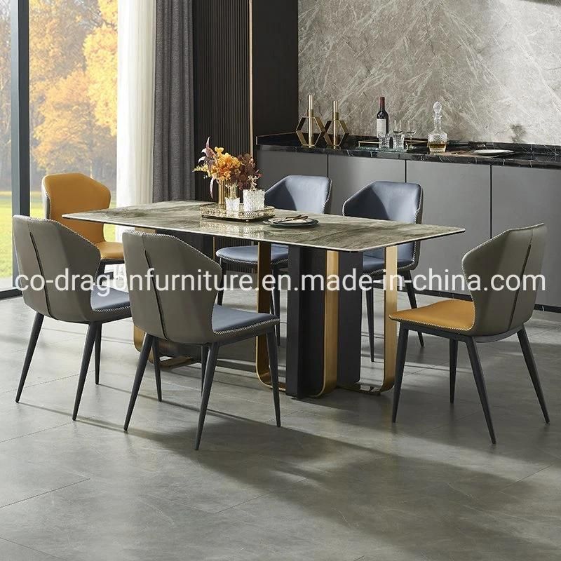 Luxury Dining Furniture Stainless Steel Dining Table with Marble Top