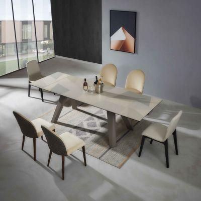 Rectangle Glass Base Ceramic Extension Dining Table for Home