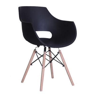 Modern Fashion Wood Leg Plastic High Back Leisure Chair Conference Reception Restaurant Plastic Dining Chair