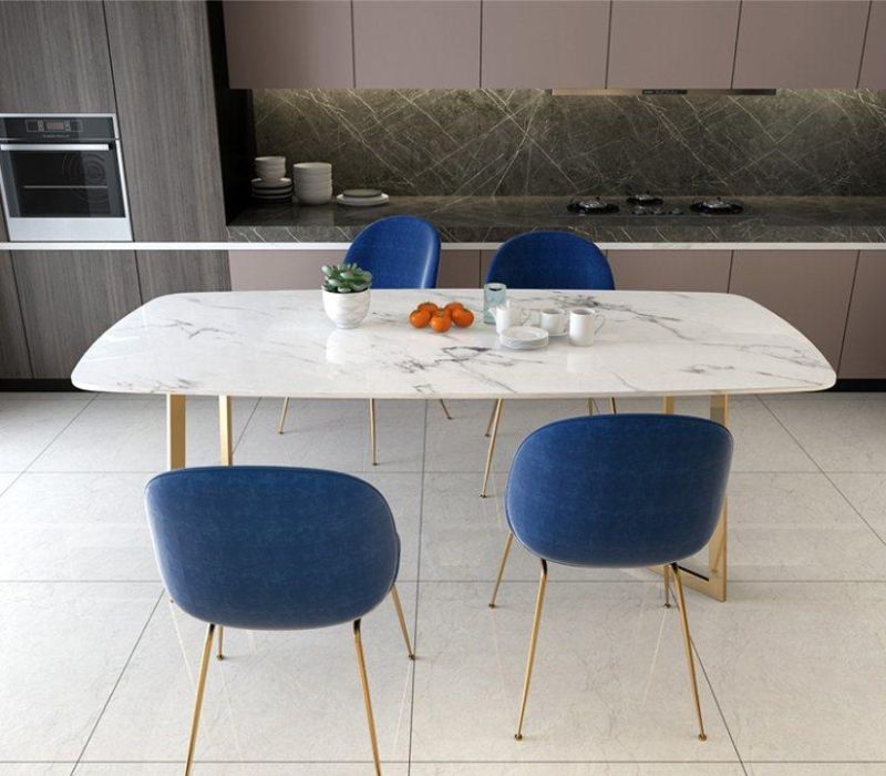 Artificial Marble Top Dining Table with Thick Shape Metal Supporting