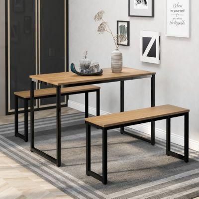 4~6 People Rectangular Metal Restaurant Table Retro Wood Dining Table and Chair