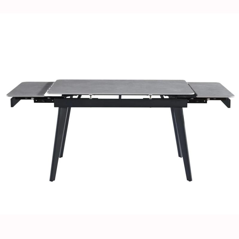 New Design High Gloss Face Ceramic Dining Table Two Side Top Extension with Black Metal Legs