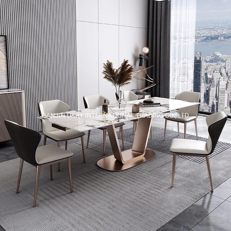 Dining Table and Chairs Stainless Steel Frame Luxury Dining Table Set Modern Marble Dining Room Table