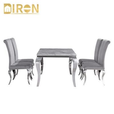 Marble Top Stainless Steel Legs Dining Table Furniture with Popular Dining Chair