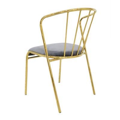 Wholesale Dining Furniture Gold Chrome Iron Legs Dining Chair Gray Velvet Fabric Chair