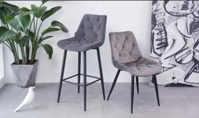 Modern Velvet Fabric Black Metal Legs Dining Room Chair