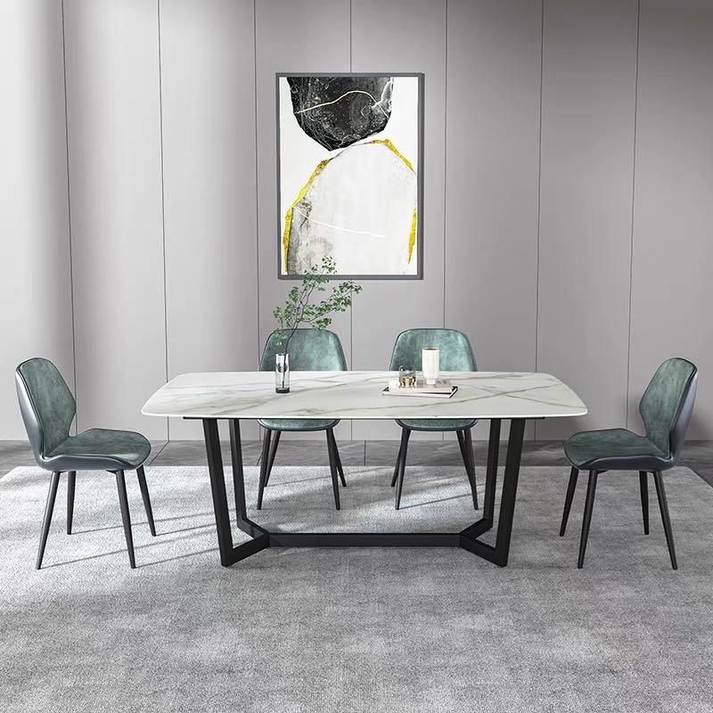 Modern Dining Room Home Furniture Italian Marble Tables Top Restaurant Sets Carbon Steel Legs Dining Table Set