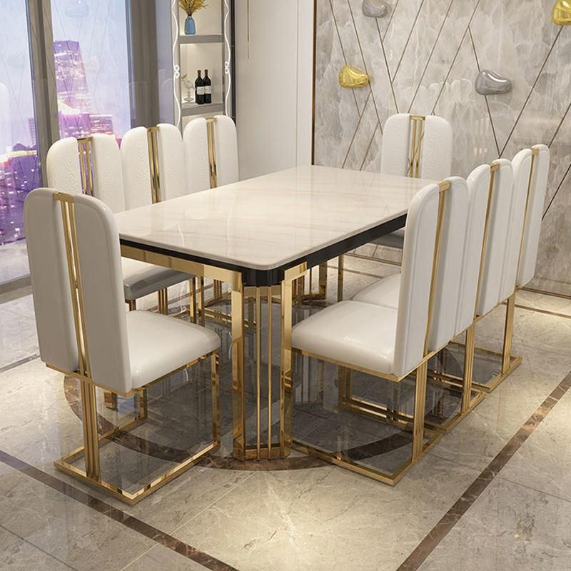 Accept Customized Rectangle Modern Marble Hotel Luxury Gold Dining Tables