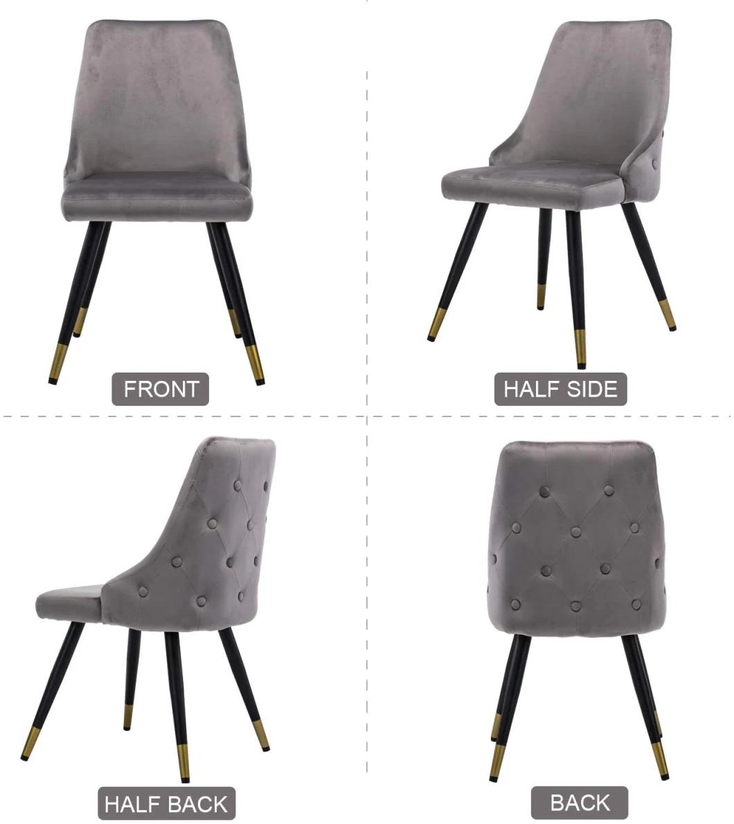 Made of Velvet Set of 2 Kitchen Chair with Metal Legs Upholstered Chair for Living Room Gray Dining Room Chairs