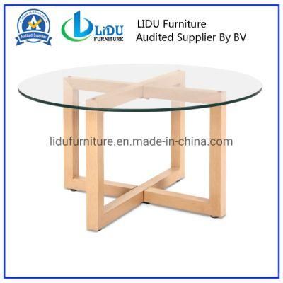 Small Table Glass and Wood Round Coffee Tables Dining Table