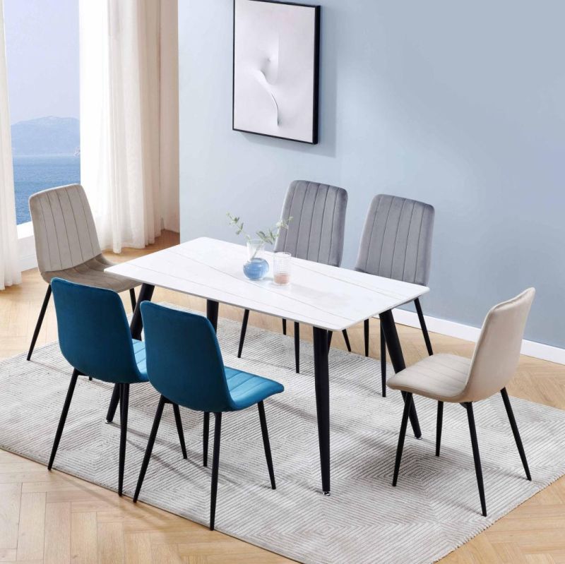 2022 Hot Selling Italia Ceramic Table with Black Metal Four Legs