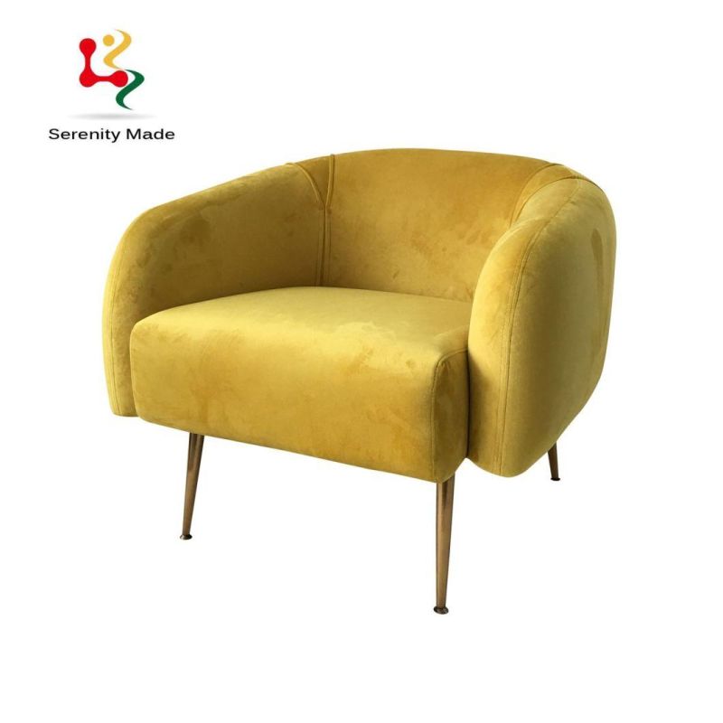 Yellow Color Velvet Material Leisure Lounge Dining Chair