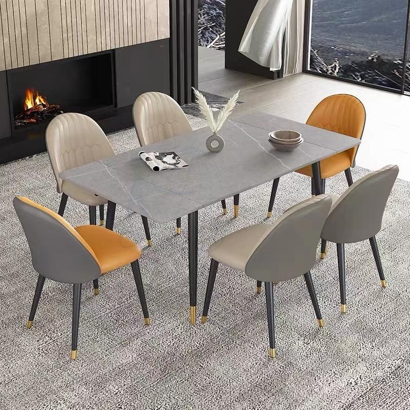 Luxury Nordic Modern Design Square Expandable Extendable White Mable Dining Table and Chair Dining Table Set 4 Seater 6 Chairs