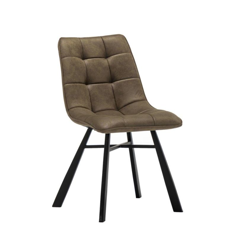 2021 Hot Sale Home Furniture Grey Pk Fabric Dining Chair with Black Metal Legs