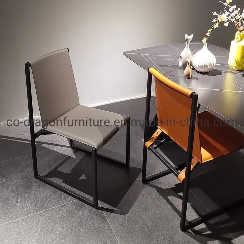 Modern High Back Home Furniture Metal Legs Leather Dining Chair