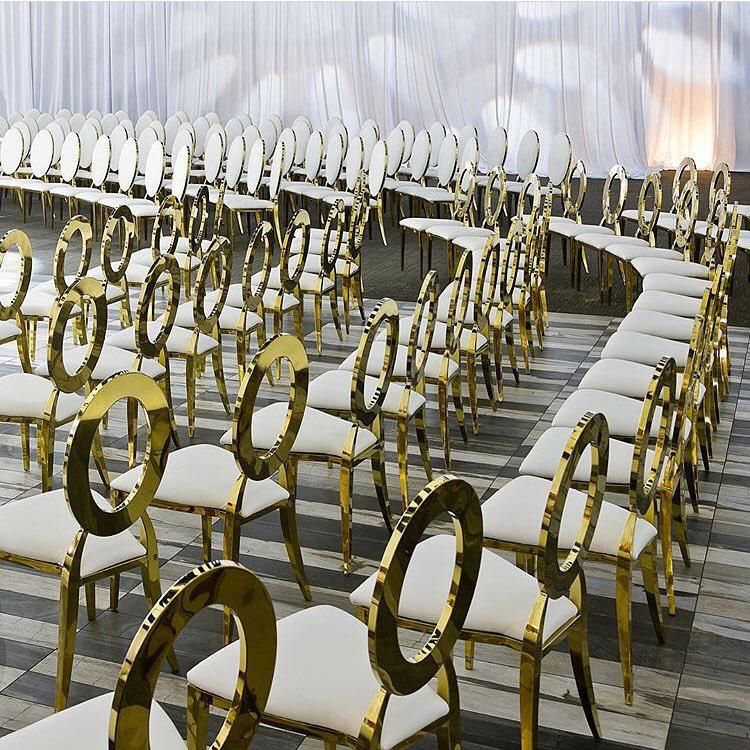 Hotel Wedding Event Gold Dining Chairs with Round Metal Back