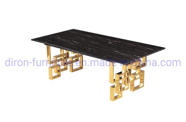 Foshan Furniture Stainless Steel Rectangle Tempered Black Dining Table