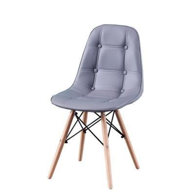 Grey PU Seat Dining Chair with Foam Cushion Wood Legs Dining Chair