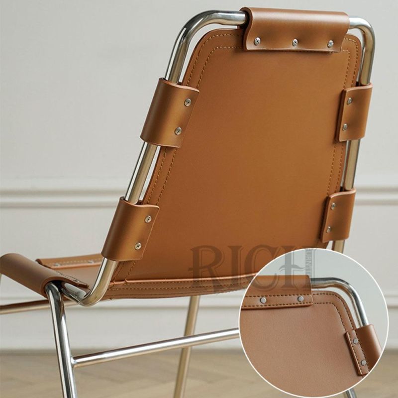 Restaurant Dining Chair Metal Legs Italian Modern Saddle Leather Dining Chair