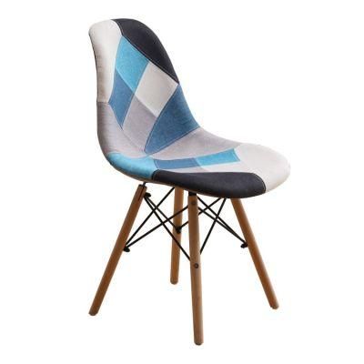 Unique Design French Coffee Shop Solid Wood Fabric Chair with Patchwork Design for Home Dining