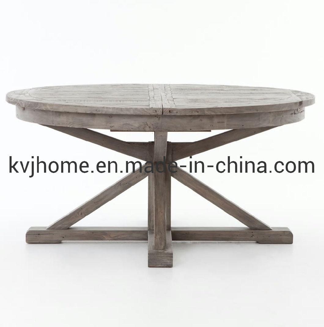 Kvj-Rr11 Reclaimed Wood Extension Kd Rustic Vintage Round Table