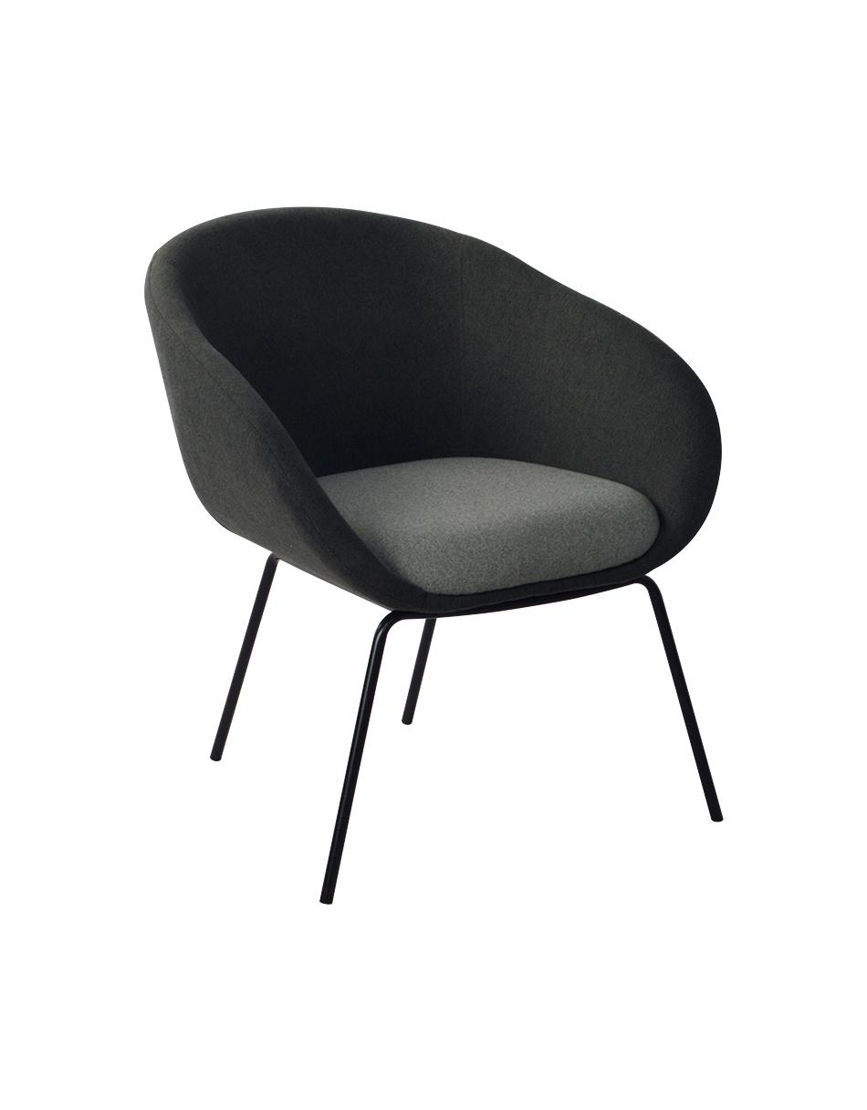 Dark Fabric Frame X-Cross Metal Base Leisure Armchair with Light Grey Cushion for Coffee Shop Use